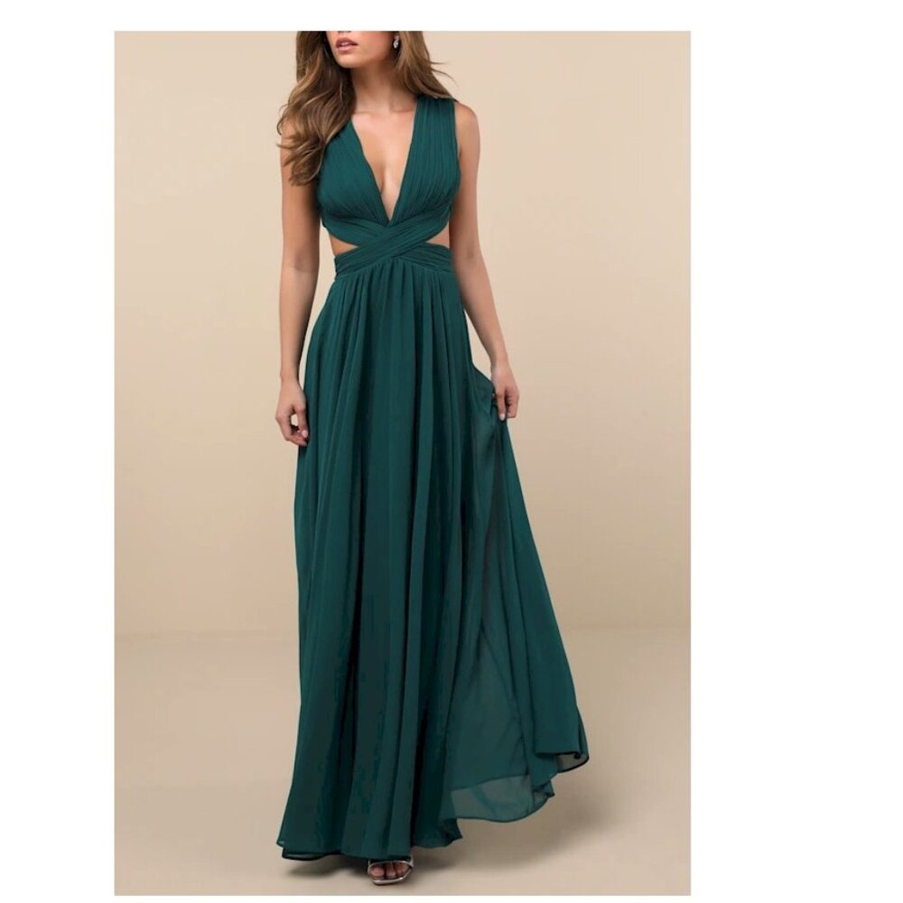 Lulu's Vivid Imagination Emerald Green Cutout Maxi Dress Large New NWT - Picture 4 of 14